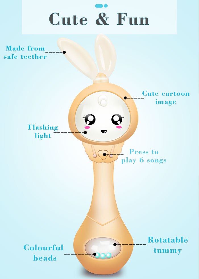 Baby's Music Teether Bunny Rattle Toy Baby's Music Teether Bunny Rattle Toy